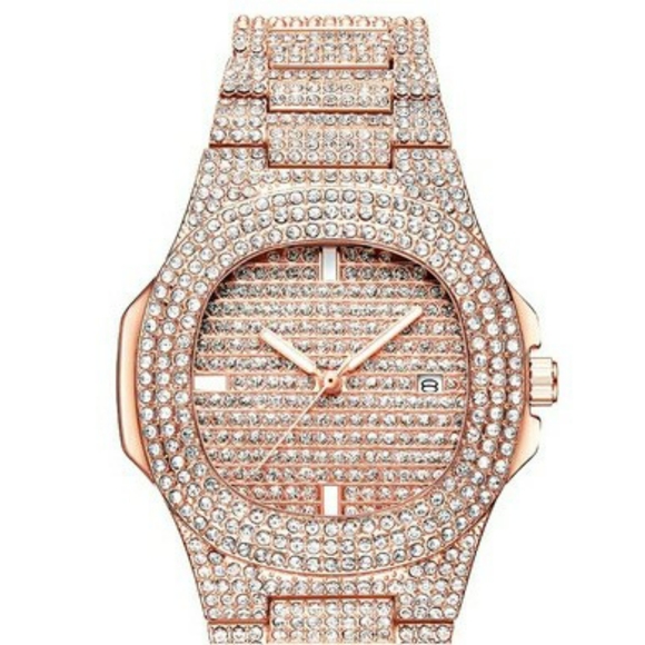 1pc Popular Hip Hop Full Artificial Diamond Avant-garde Quartz Watch - Picture 3 of 8